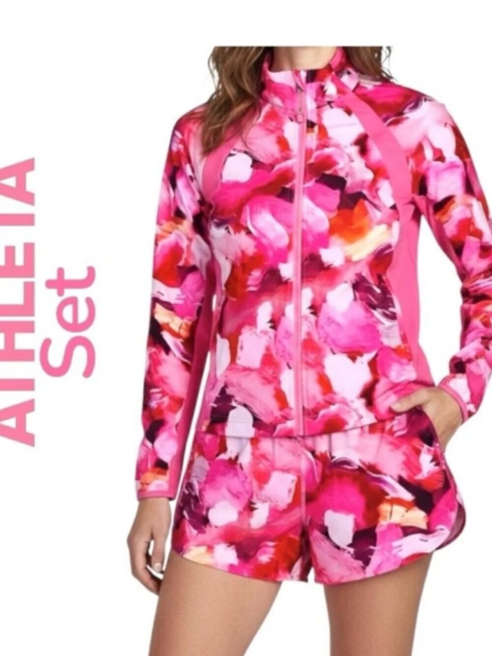 Athleta NEW Run With It Pink Petals Jacket and Short Set Size XS & XXS
